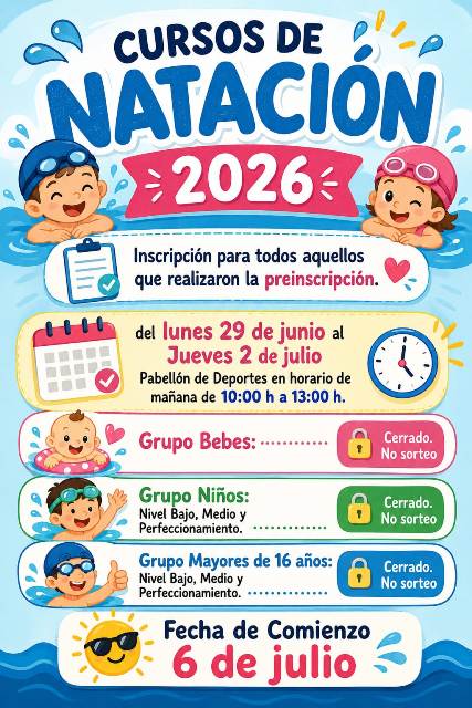 CURSOS DE NATACION. VERANO 2026 